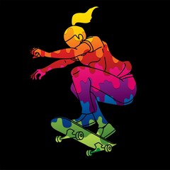 Skateboarder Action Skateboard Player Extreme Sport Cartoon Graphic Vector