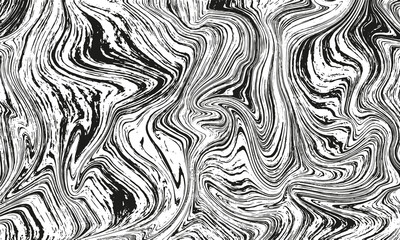 Abstract horizontal marble background. Black and white vector liquid texture