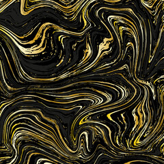 Abstract square marble background. Black and gold vector liquid texture