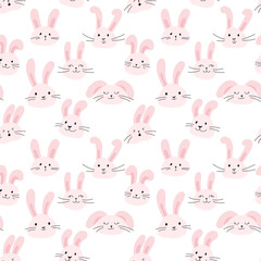 Happy Easter seamless pattern of cute rabbit heads. Funny bunny