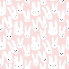 Seamless pattern with grunge brush bunny. Easter decoration. Hand drawn rabbit head