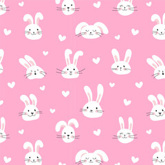 Happy Easter seamless pattern of cute rabbit heads. Funny bunny