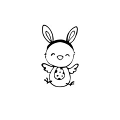 cute cartoon easter chick on white background.outline.