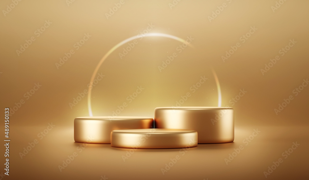 Poster gold premium product background of luxury 3d podium scene or abstract golden empty presentation adve