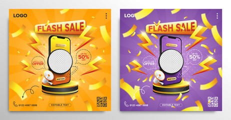 Set of flash sale online shopping promotion on social media