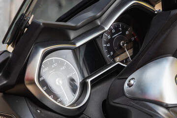 Fototapeta na wymiar close-up of motorcycle control panel, rear view