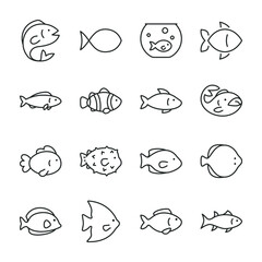 Fishes icons set. Fish icon. Line with editable stroke - obrazy, fototapety, plakaty