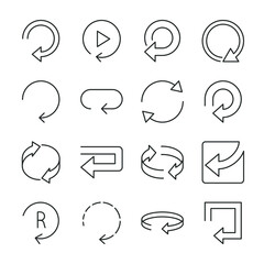 Round arrows icons set. Reload arrow icon. Line with editable stroke