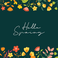 Hello spring banner background template with colorful flower.Can be use social media card, voucher, wallpaper,flyers, invitation, posters, brochure.