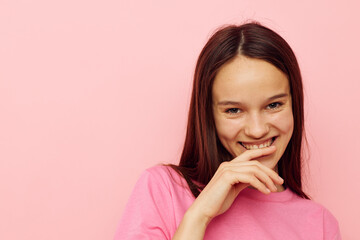 photography pretty woman in a pink t-shirt casual clothes Lifestyle unaltered