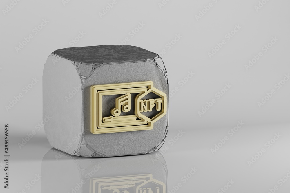 Aufkleber nft music icon. beautiful golden nft symbol icons on a beton cube and ceramic background. 3d renderi