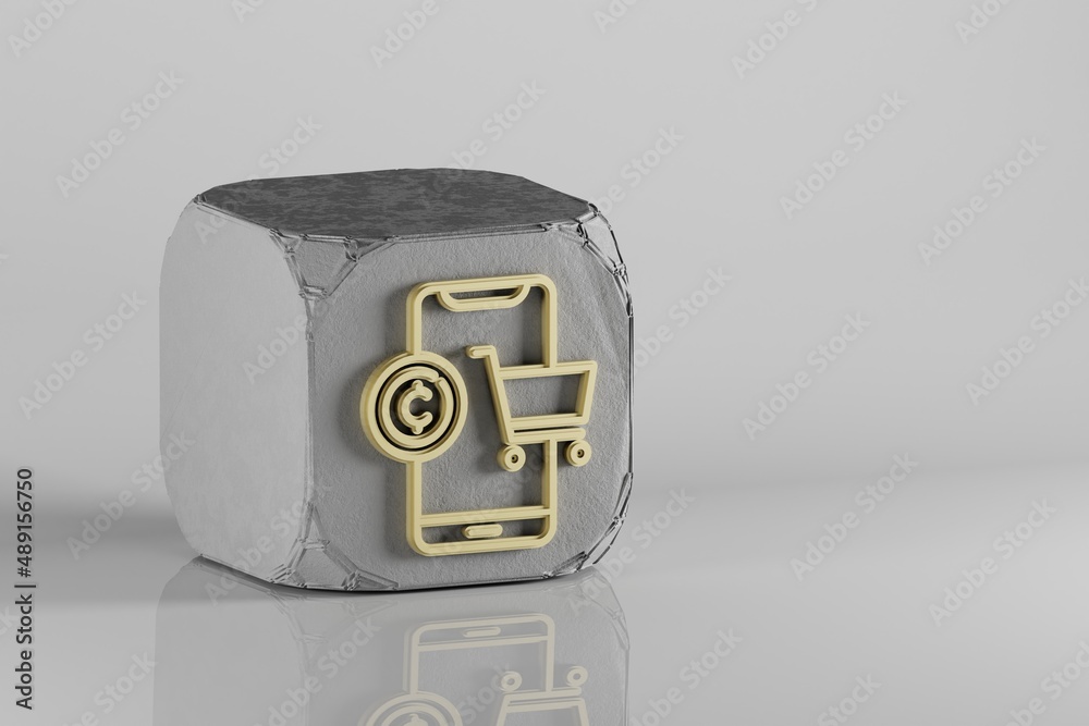 Aufkleber cryptocurrency payment icon. beautiful golden cryptocurrency symbol icons on a beton cube and white 