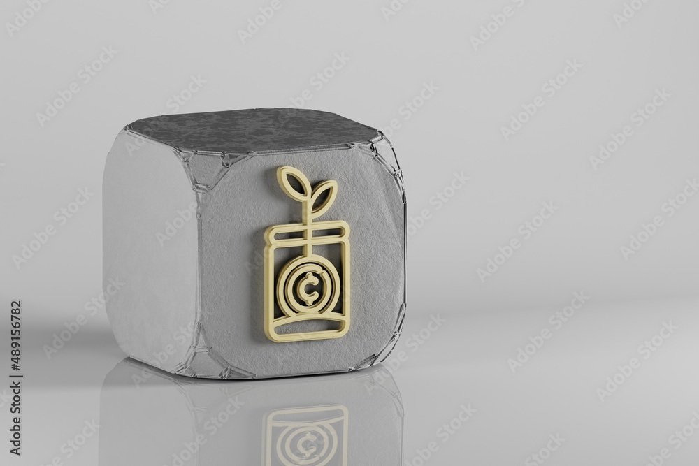 Aufkleber Cryptocurrency Investment icon. Beautiful Golden Cryptocurrency symbol icons on a beton cube and white ceramic background. 3d rendering illustration. Background pattern for design.