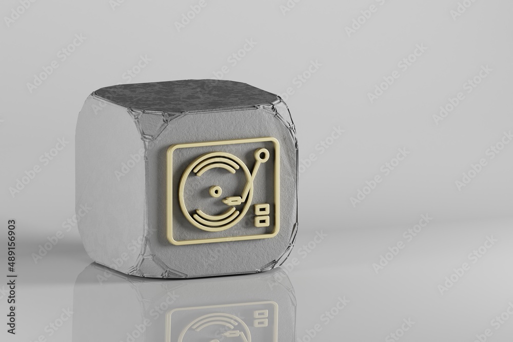 Leinwandbilder retro record player icon. beautiful golden music symbol icons on a beton cube and white ceramic back