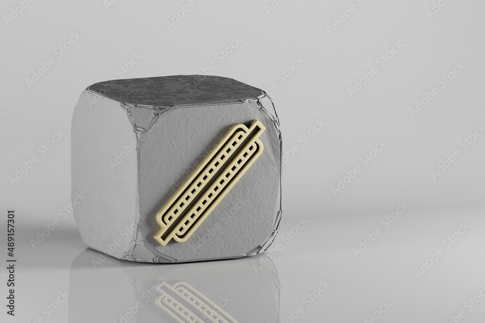 Poster one harmonica icon. beautiful golden music symbol icons on a beton cube and white ceramic background