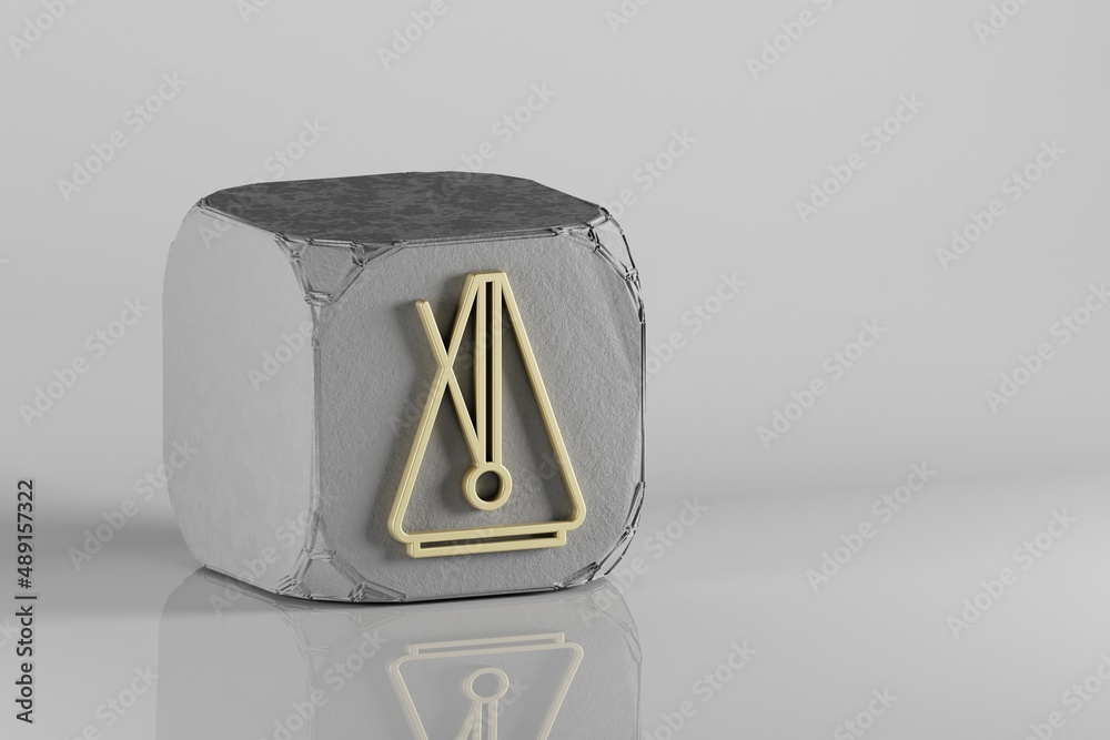 Poster big metronome icon. beautiful golden music symbol icons on a beton cube and white ceramic background