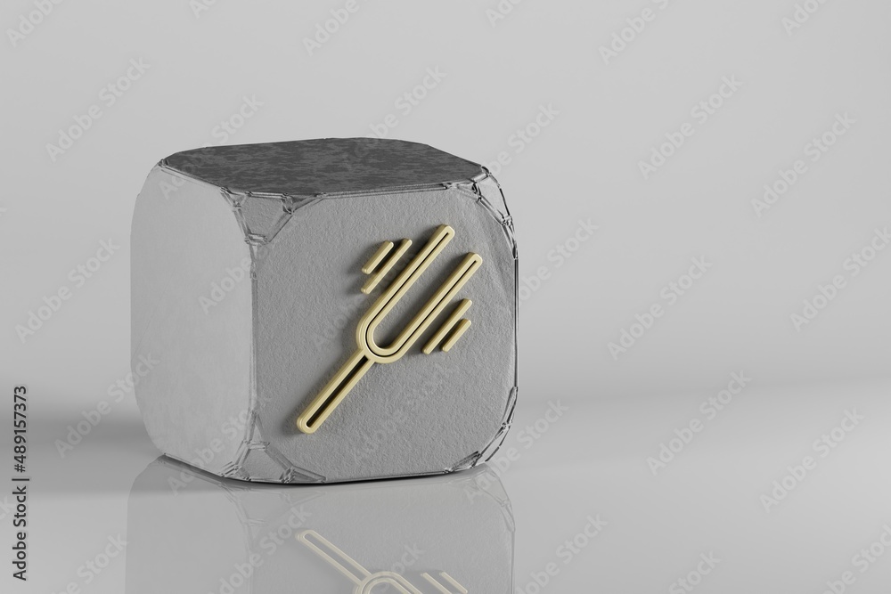 Aufkleber tuning fork vibrating icon. beautiful golden music symbol icons on a beton cube and white ceramic ba