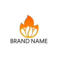 Coffee bean with fire flame. Hot coffee logo design vector template
