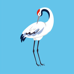 Red Crowned Crane as Long-legged and Long-necked Bird Standing on Blue Background Vector Illustration