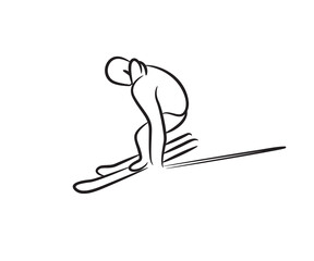 skier hand drawn line illustration