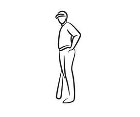 hand drawn baseball player line illustration