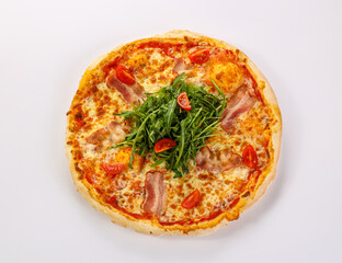 Pizza with bacon and rucola