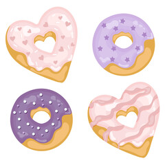 Set of delicious donuts in different colors