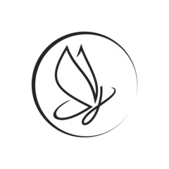 Hand drawn calligraphy logo of butterfly. Beauty cosmetic concept. Ecology vector element. Illustration eco icon design for wedding and Holiday Day, greeting card, spa