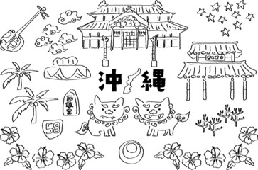手描きの沖縄イラストセット　線画