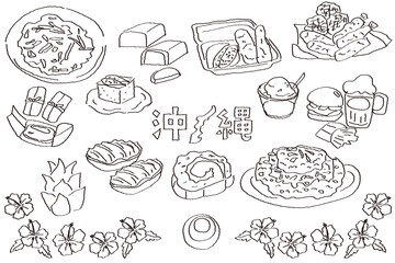 手描きの沖縄イラストセット　線画