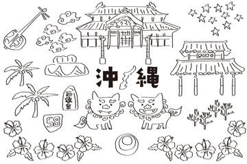手描きの沖縄イラストセット　線画