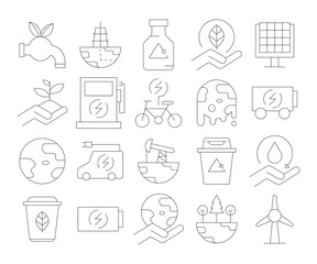 global warming and eco friendly line icons set