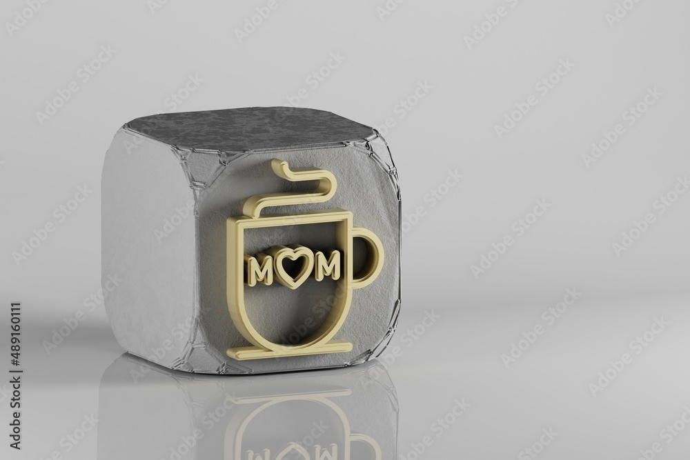 Aufkleber beautiful golden cup with word mom with heart symbol on a beton cube and white ceramic background. 3