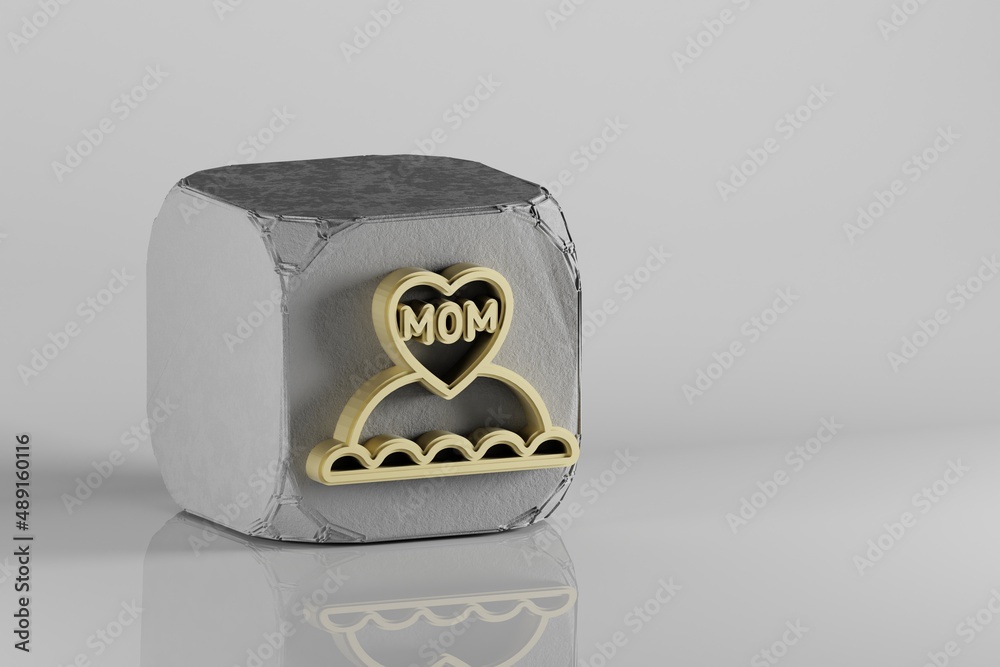Aufkleber beautiful golden cake with word mom and heart symbol on a beton cube and white ceramic background. 3