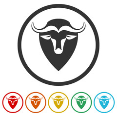 Bull and buffalo horn shield ring icon, color set