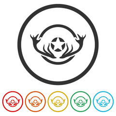 Deer antler ring icon, color set