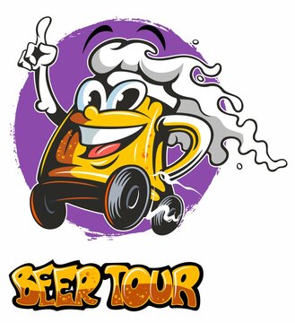 Cartoon style funny beer mug, beer tour vector image.