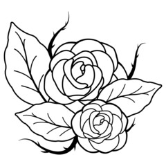 Tattoo style roses. Vector black and white coloring page