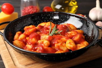 Concept of tasty food with gnocchi, close up