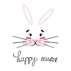 Easter bunny. Happy Easter template with a bunny face. 