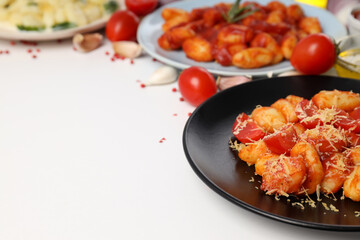 Concept of tasty food with gnocchi, space for text