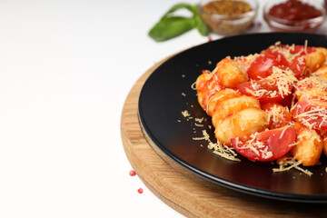 Concept of tasty food with gnocchi, space for text