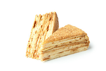 Pieces of honey cake isolated on white background