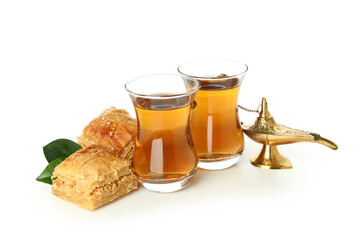 Ramadan Kareem food isolated on white background