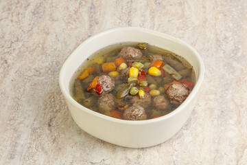 Tasty dietary soup with meatballs