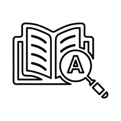 Book, search, searching outline icon. Line art sketch.