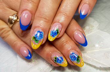 modern painted gel nails in closeup