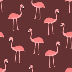 Obraz premium Seamless pattern flamingo kawaii, cute cartoon bird. Background, wallpaper for printing on clothing packaging.