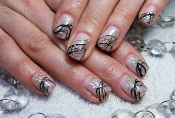 modern painted gel nails in closeup