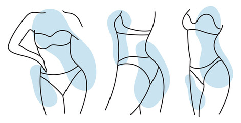 A set of illustrations of silhouettes of the female body Figure and underwear with abstract spots